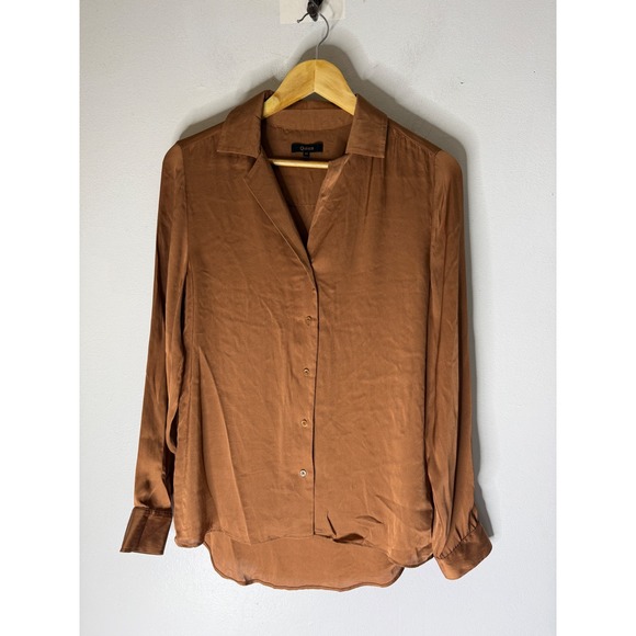 Quince Tops - Quince Washable Stretch Silk Notch Collar Blouse Copper Brown Medium CS001